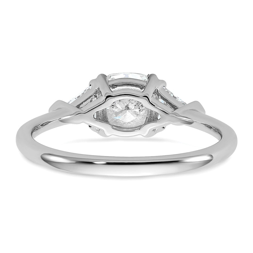 14K White Gold 1 1/2 carat Certified Lab Grown Diamond VS+ F+ Cushion and Triangle Complete Three Stone Engagement Ring