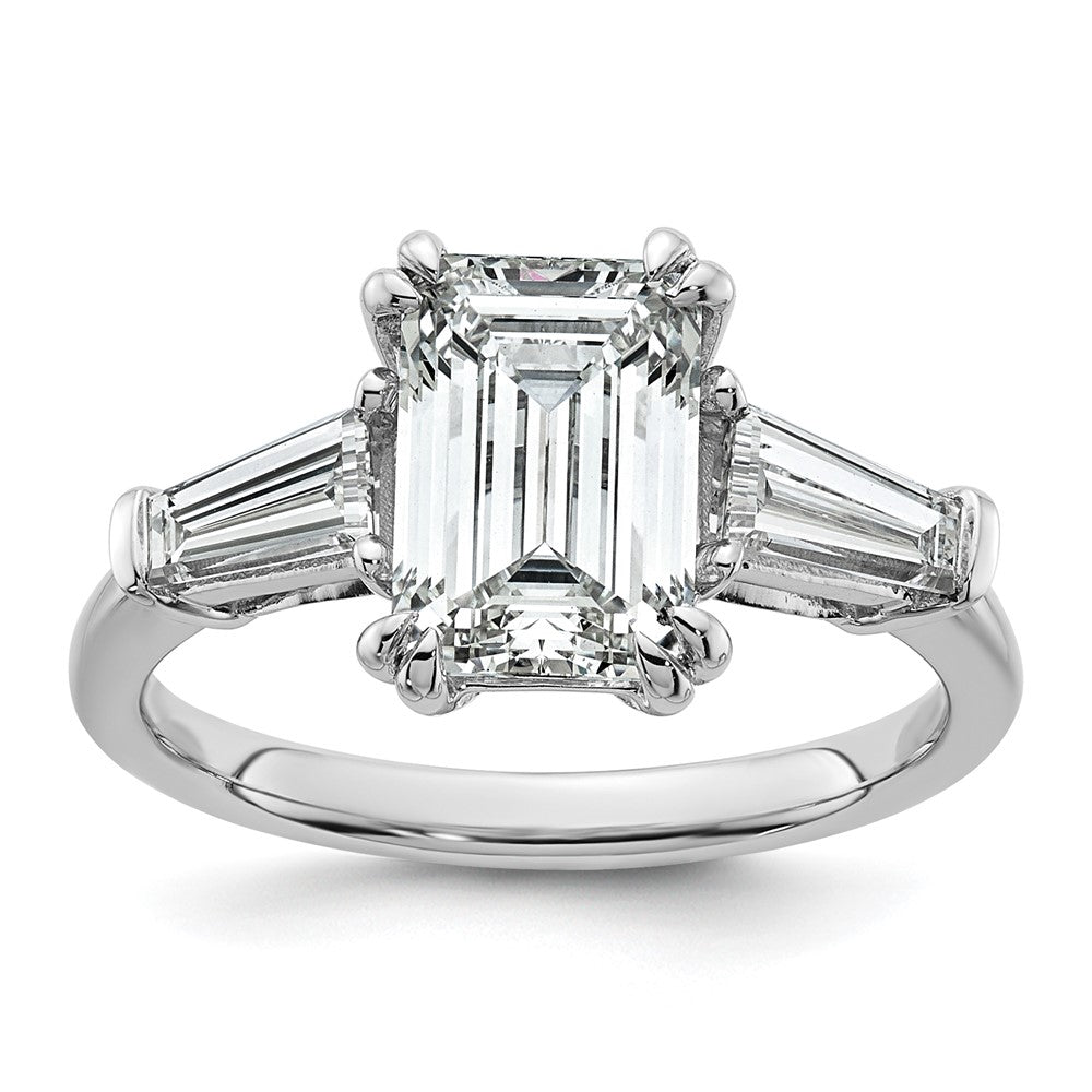 14K White Gold 3 1/3 carat Lab Grown Diamond VS+ F+ Complete Emerald and Tapered Baguette Engagement Ring