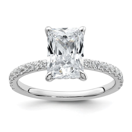 14K White Gold 2 3/8 carat Certified Lab Grown Diamond VS/SI+ G+ Radiant Complete Solitaire with Flair Engagement Ring