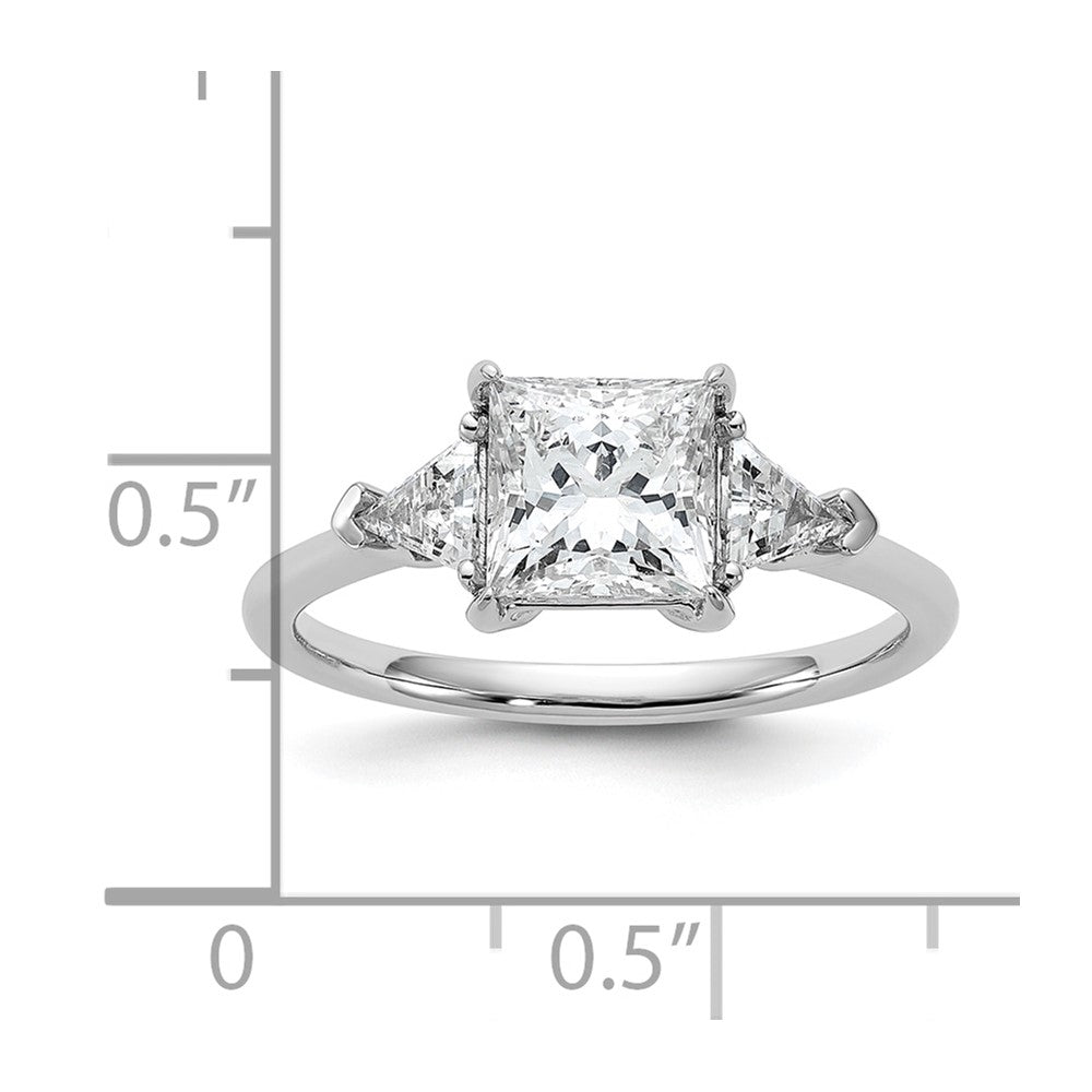 14K White Gold 2 carat Certified Lab Grown Diamond VS+ F+ Princess and Trillion Complete Three Stone Engagement Ring