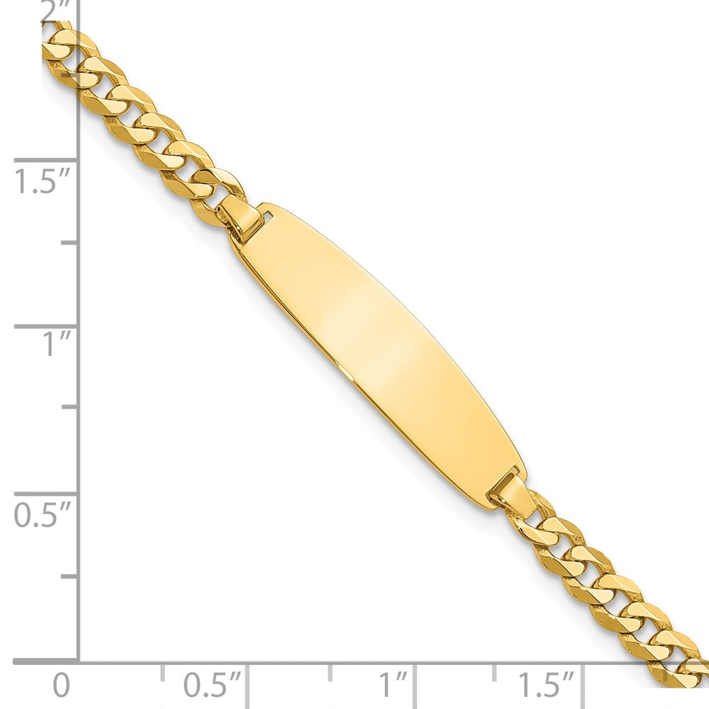14K Yellow Gold Polished Solid Chain/Solid Plate Flat Curb Link Rounded 32.5x7.4mm Plate 7 Inch ID Bracelet