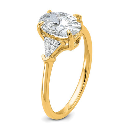14K Yellow Gold 1/2 carat Lab Grown Diamond VS/SI+ G+ Trillion and 1 1/2 carat Oval Center Semi Mount Three Stone Engagement Ring