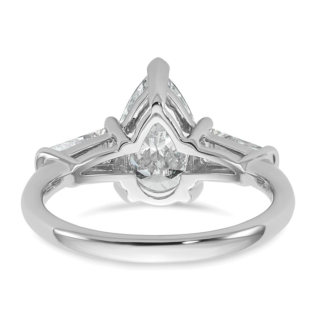 14K White Gold 5/8 carat Lab Grown Diamond VS+ F+ Tapered Baguette 2 carat Pear Center Semi Mount Engagement Ring
