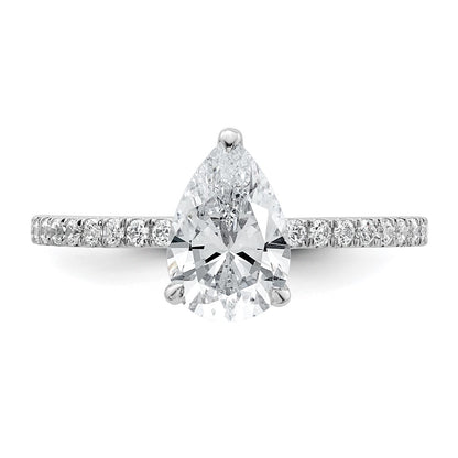 14K White Gold 1 3/8 carat Certified Lab Grown Diamond VS/SI+ G+ Pear Complete Solitaire with Flair Engagement Ring