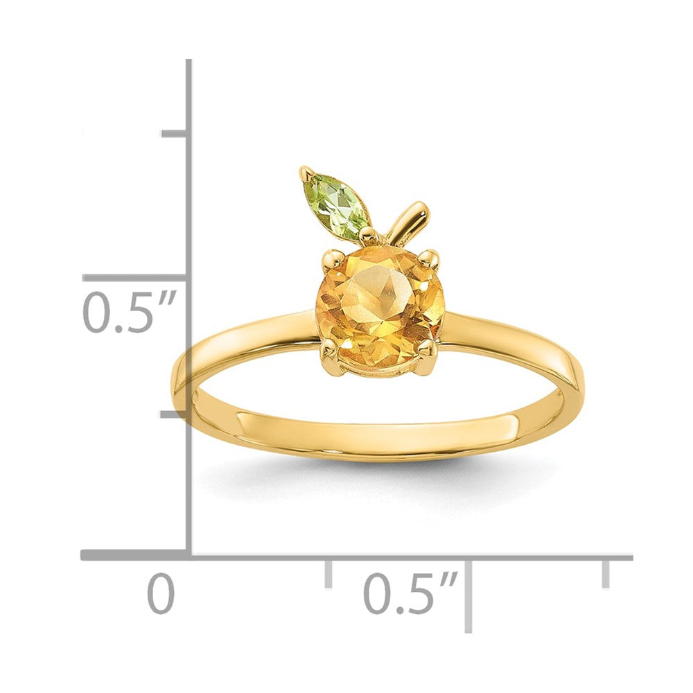 14K Yellow Gold Round Citrine and Peridot Orange Size 7 Ring
