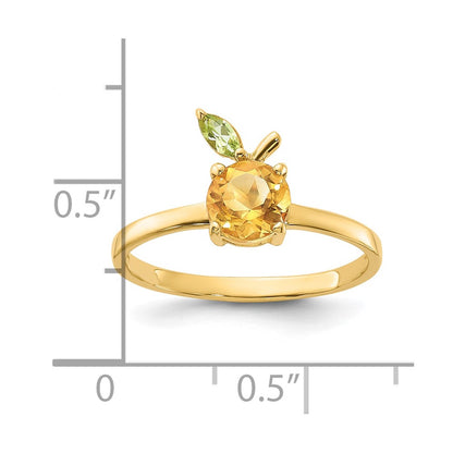 14K Yellow Gold Round Citrine and Peridot Orange Size 7 Ring
