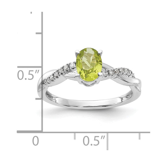 14K White Gold 7x5 Oval August/Peridot and Diamond Size 7 Ring