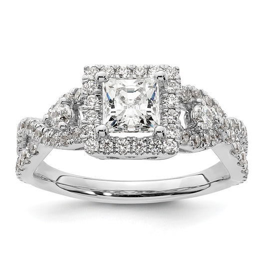 14K White Gold Halo Plus (Holds 3/4 carat (5.00mm) Princess Center) 3/4 carat Diamond Semi-Mount Engagement Ring