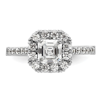 14K White Gold Halo (Holds 1 carat (5.5mm) Asscher-cut Center) 1/2 carat Diamond Semi-mount Engagement Ring