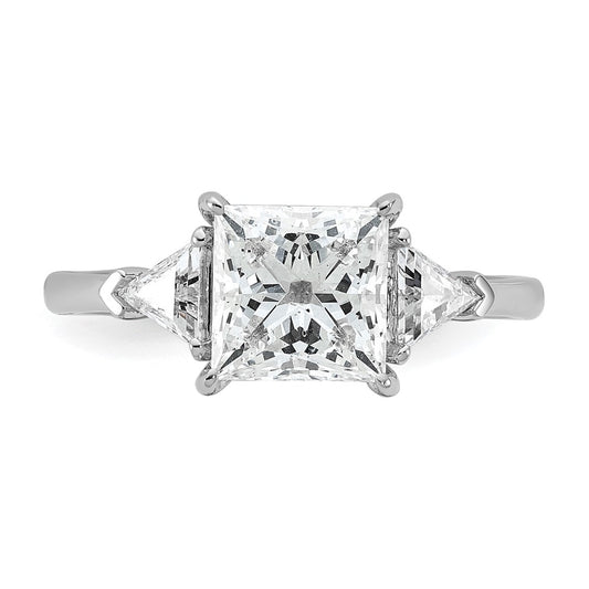14K White Gold 1/2 carat Lab Grown Diamond VS/SI+ G+ Trillion and 2 carat Princess Center Semi Mount Three Stone Engagement Ring