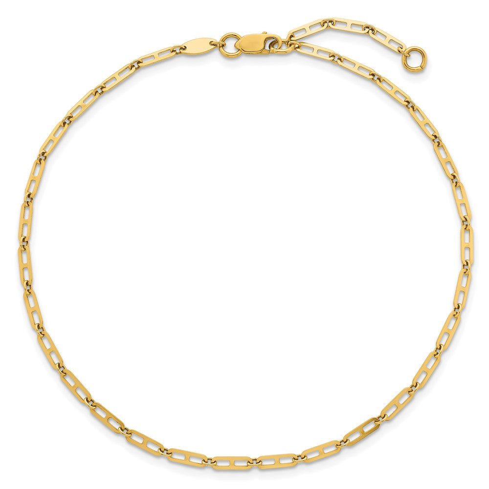 14K Yellow Gold Polished Anchor Link 9 Inch Plus 1 Inch Extender - Total 10 Inch Anklet