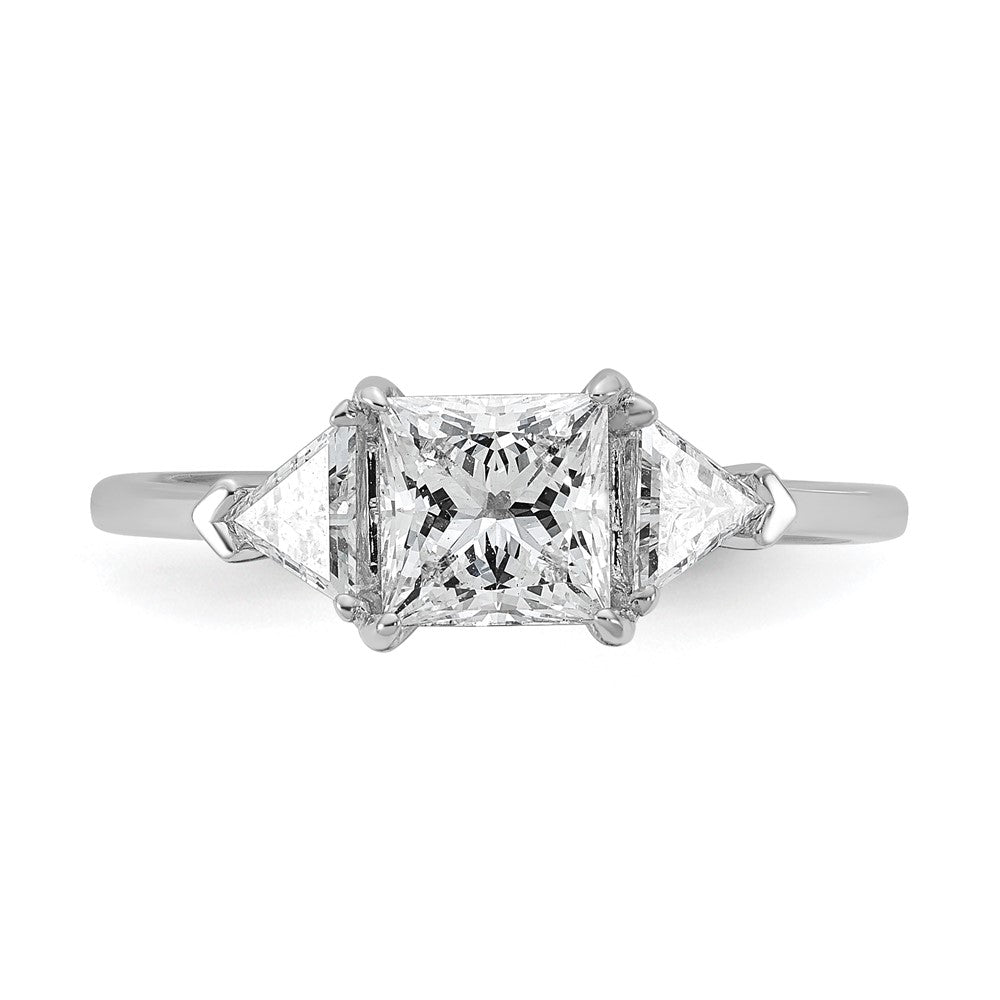 14K White Gold 1 1/2 carat Certified Lab Grown Diamond VS/SI+ G+ Princess and Trillion Complete Three Stone Engagement Ring