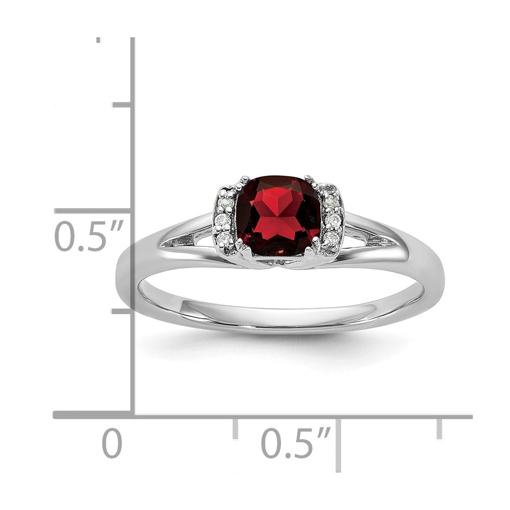 14K White Gold Polished Diamond and Garnet Fashion Ring