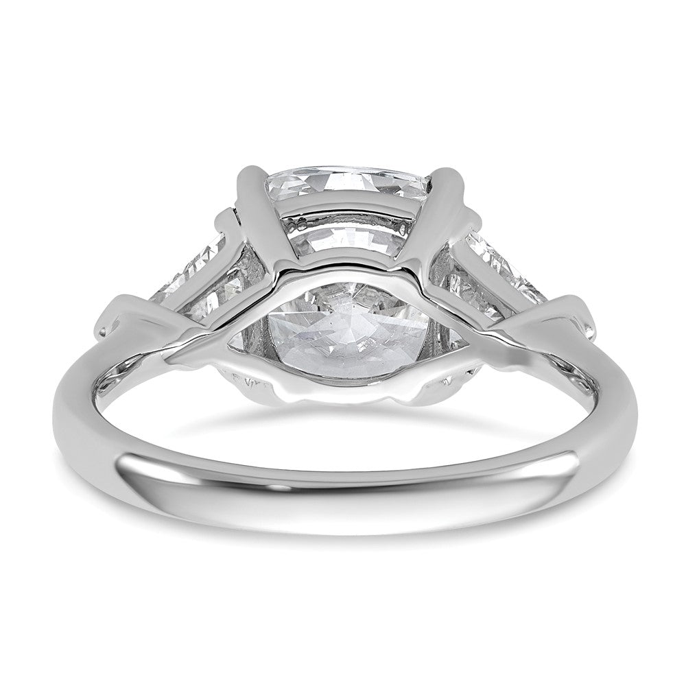 14K White Gold 1 carat Lab Grown Diamond VS+ F+ Triangle 3 carat Cushion Center Semi Mount Three Stone Engagement Ring