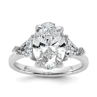 14K White Gold 4 1/8 carat Certified Lab Grown Diamond VS+ F+ Complete Oval and Trillion Three Stone Engagement Ring