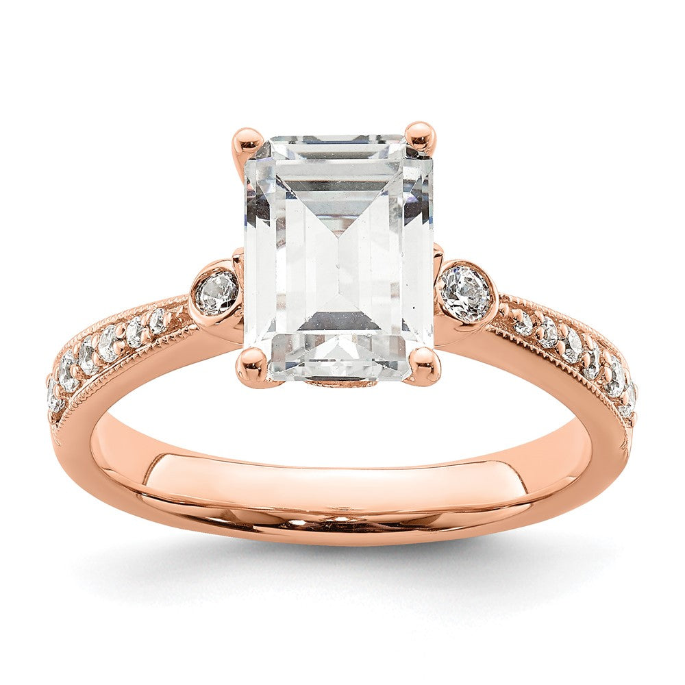 14K Rose Gold (Holds 2 carat (8.7x6.4mm) Emerald-cut Center) 1/5 carat Diamond Semi-Mount Engagement Ring