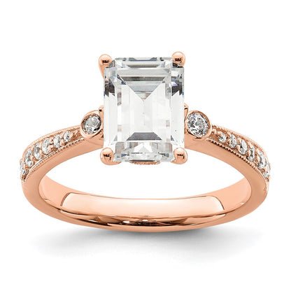 14K Rose Gold (Holds 2 carat (8.7x6.4mm) Emerald-cut Center) 1/5 carat Diamond Semi-Mount Engagement Ring