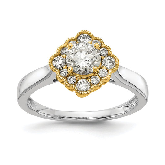 True Origin 14K Two Tone Gold 1/4 carat Lab Grown Diamond VS+ F+ Semi-Mount Round  Halo Engagement Ring