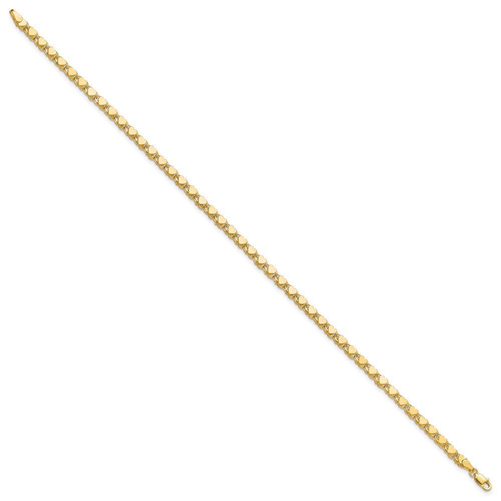 14K Yellow Gold Polished Double-Sided Hearts Double Link 10 Inch Anklet