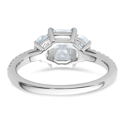 14K White Gold 3/4 carat Lab Grown Diamond VS+ F+Half Moon 1 carat Center Radiant Semi Mount Three Stone Engagement Ring