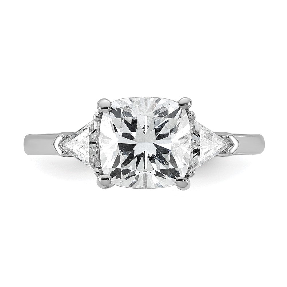 14K White Gold 1/2 carat Lab Grown Diamond VS+ F+ Triangle 2 carat Cushion Center Semi Mount Three Stone Engagement Ring