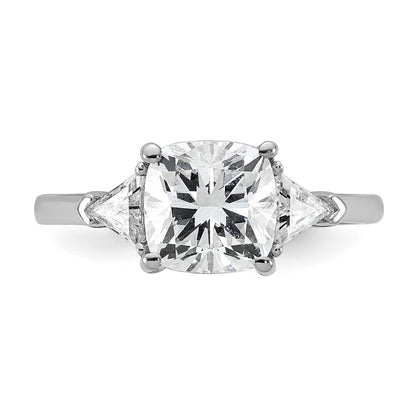 14K White Gold 1/2 carat Lab Grown Diamond VS+ F+ Triangle 2 carat Cushion Center Semi Mount Three Stone Engagement Ring