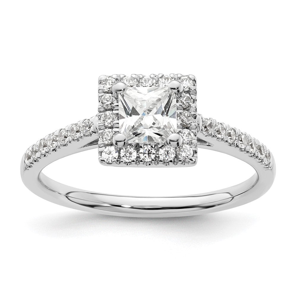 14K White Gold Halo Plus (Holds 1/2 carat (4.5mm) Princess Center) 1/3 carat Diamond Semi-Mount Engagement Ring