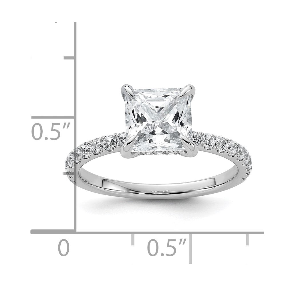14K White Gold 2 1/2 carat Certified Lab Grown Diamond VS/SI+ G+ Princess Complete Solitaire with Flair Engagement Ring