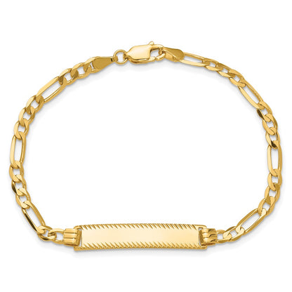 14K Yellow Gold Polished Solid Chain/Solid Plate Flat Figaro Link Diamond-cut 29x6.5mm Plate 8 Inch ID Bracelet