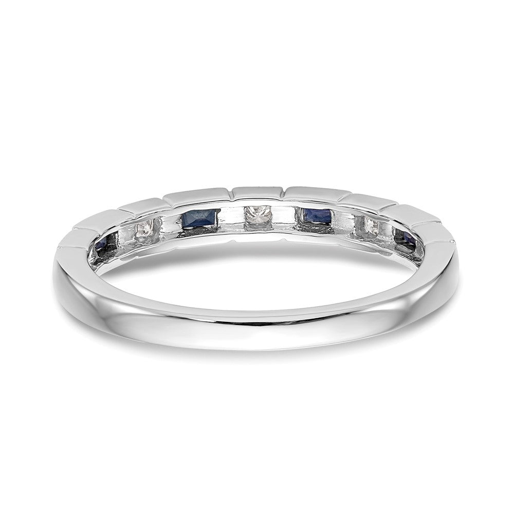 14K White Gold 1/10 carat Diamond and Blue Sapphire Complete Wedding Band Ring
