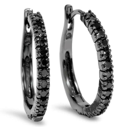 1/2ct Real Natural Black Diamonds Hoop Earrings in 10K Black Gold