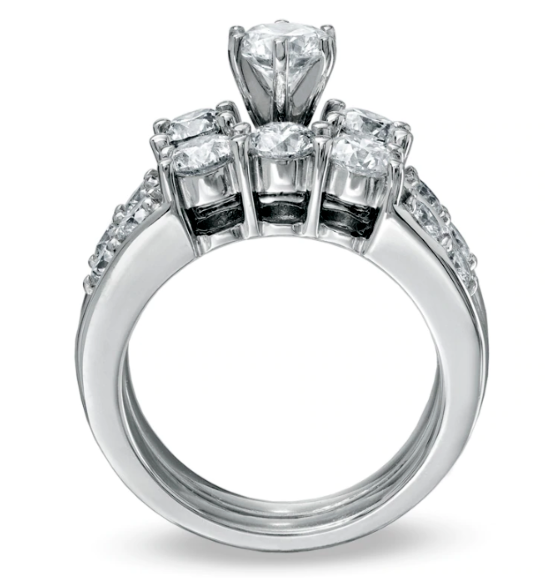 3 CT. Diamond Past Present Future Bridal Engagement Ring Set in 10K White Gold
