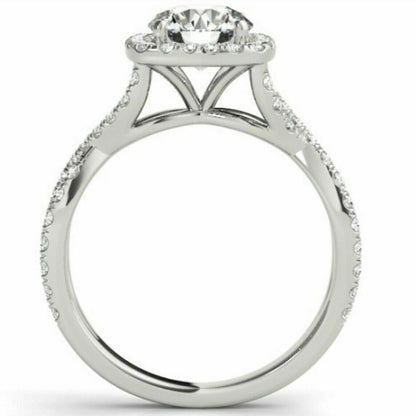 1.0 Ct Diamond Cushion Halo Engagement Ring in 14k White Yellow or Rose Gold