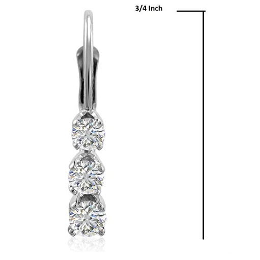 1.0ct 3 Stone Genuine Diamond Earrings 14K White Gold