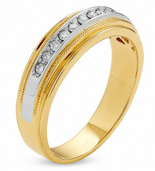 $1000 Men's 1/4 CT. Diamond Channel Milgrain Band in 14K Two-Tone Gold