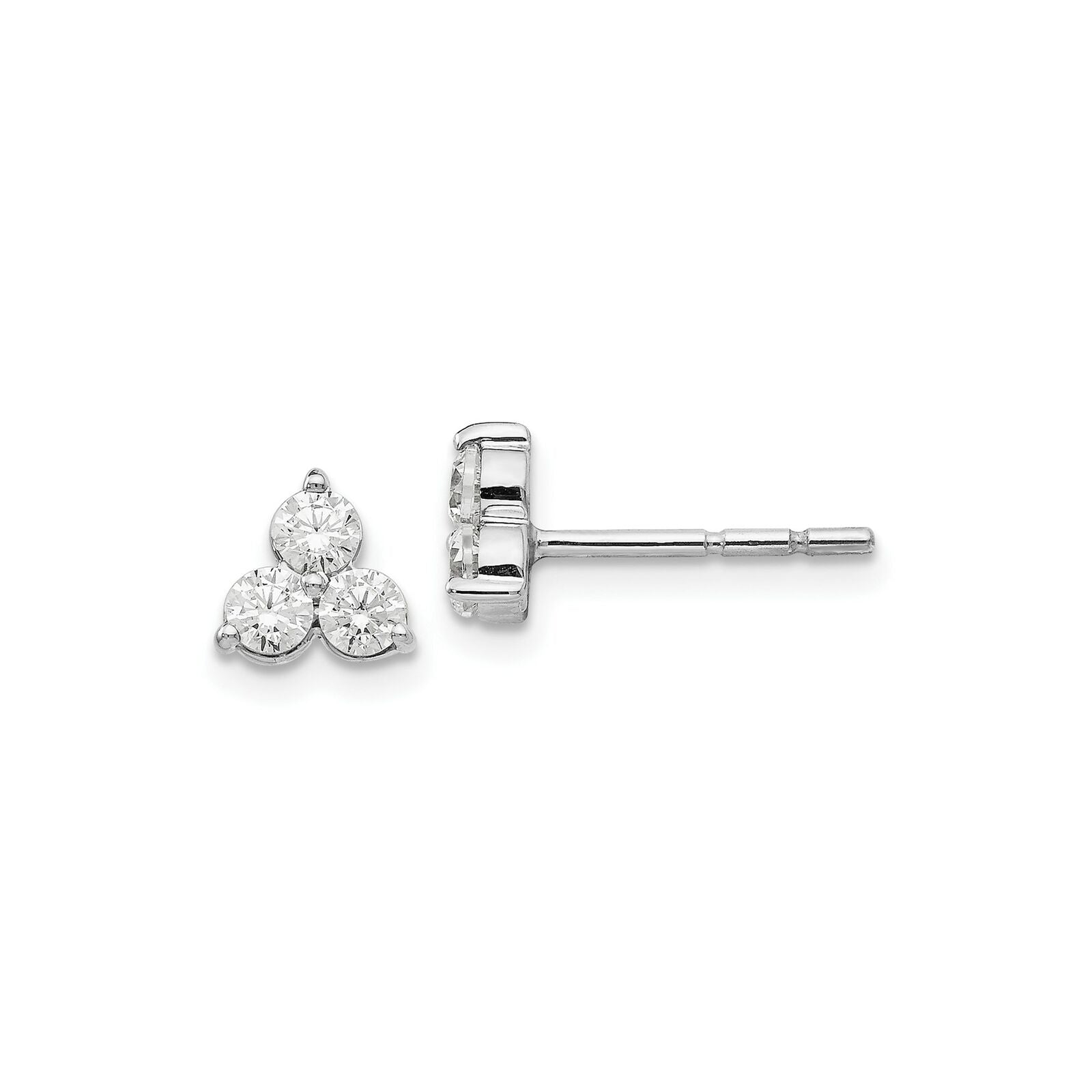 1/2 Ct. Three Stone Real Diamond Stud Earrings 14K White Gold Fine Jewelry Gift