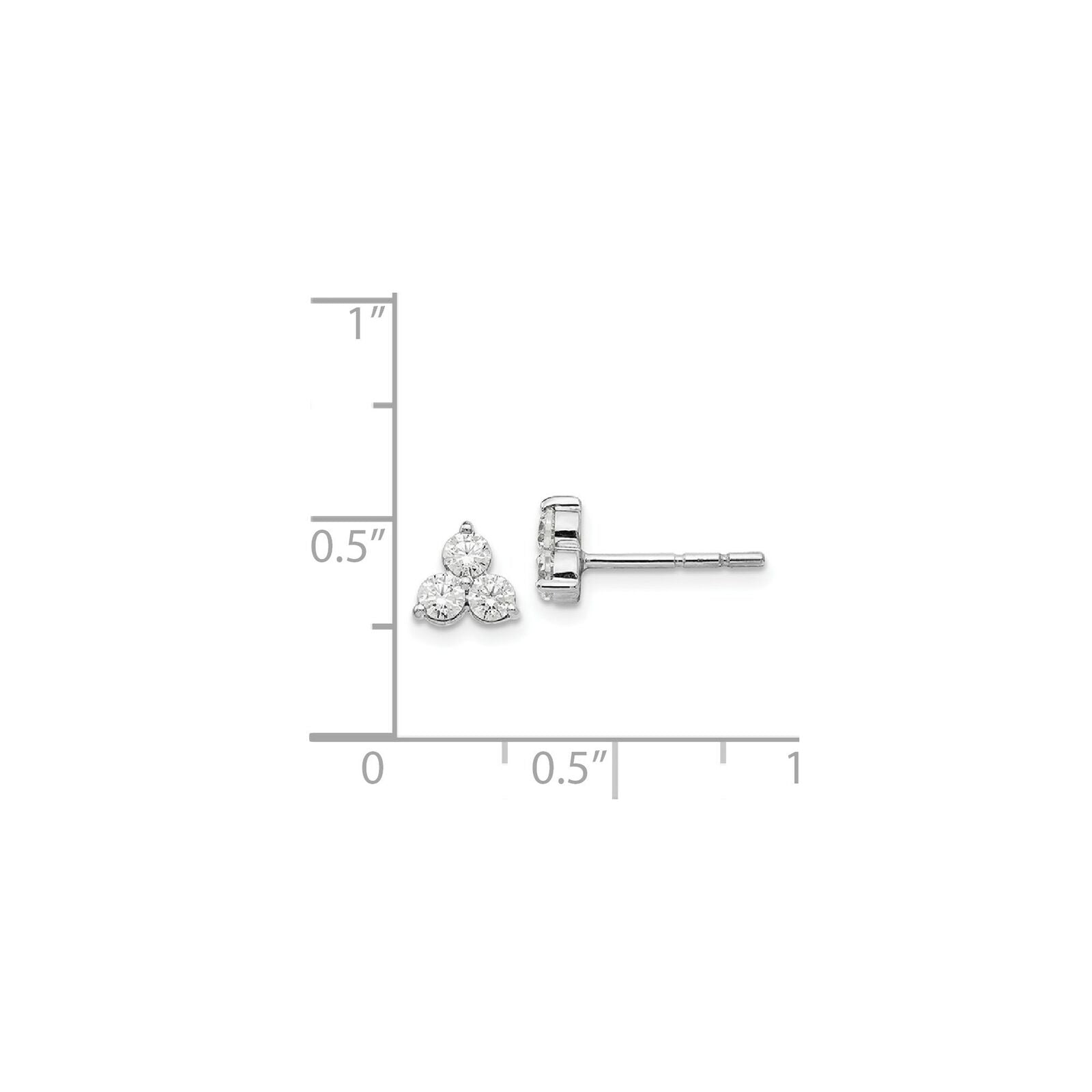 1/2 Ct. Three Stone Real Diamond Stud Earrings 14K White Gold Fine Jewelry Gift