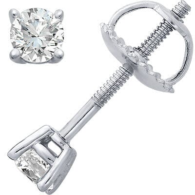 14k White Gold Four-Prong Diamond Stud Earrings
