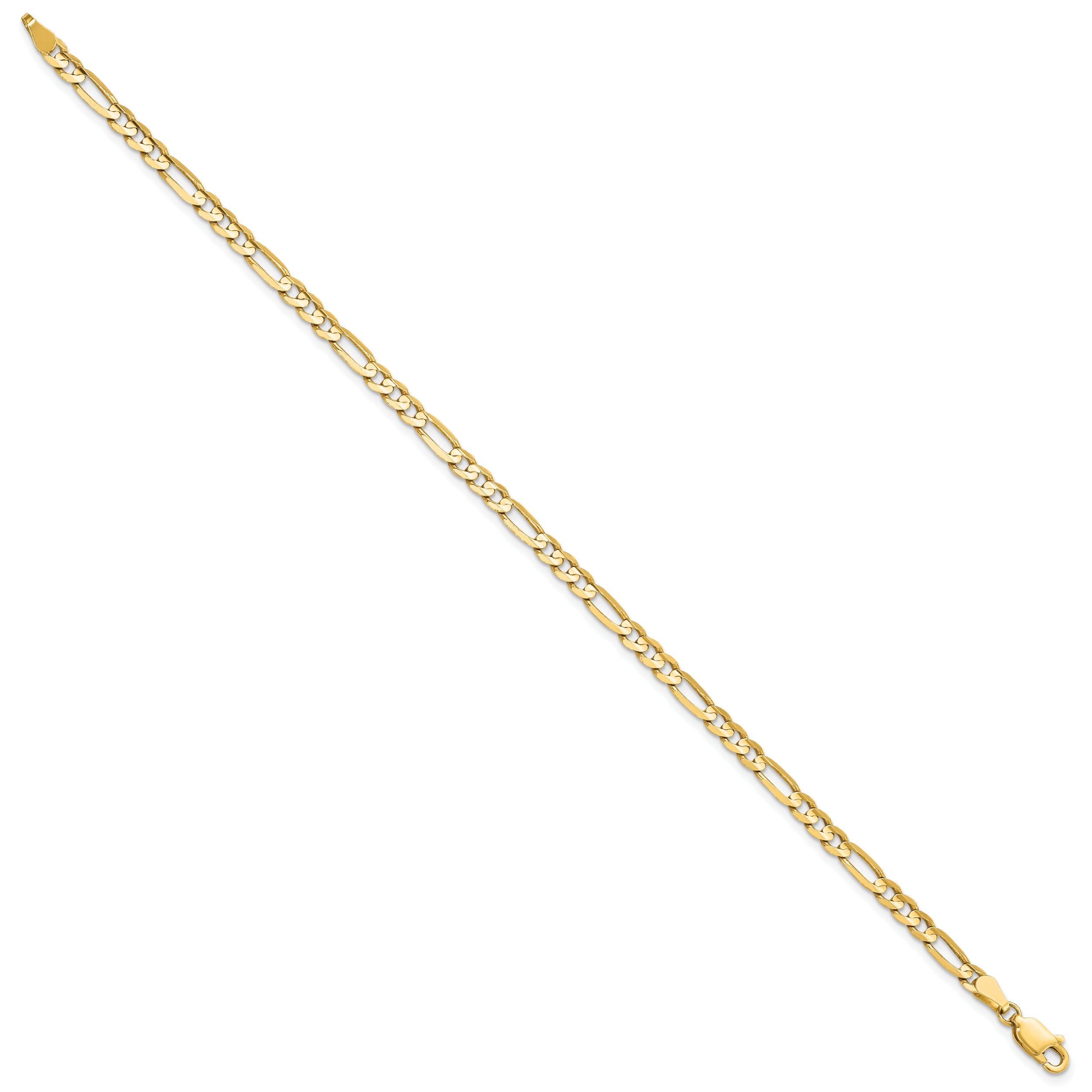 7 Inch 14K Yellow Gold 4mm Flat Figaro Chain Bracelet