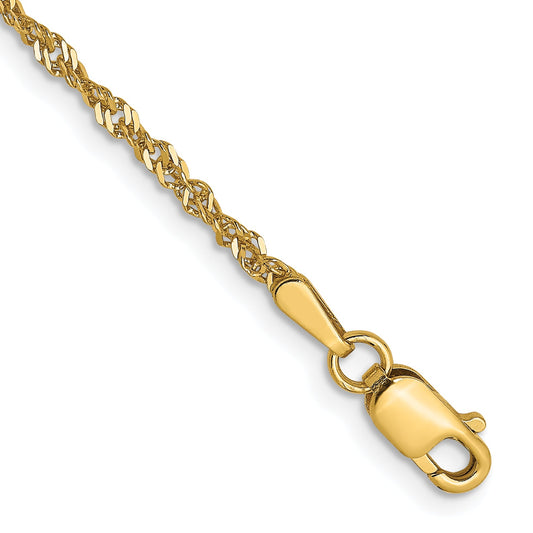 7 Inch 14K Yellow Gold 1.6 mm Singapore Chain Bracelet