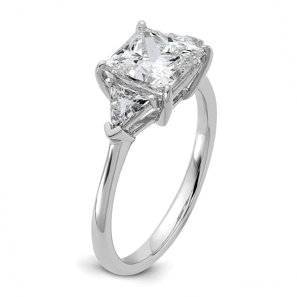 14K White Gold 1/2 carat Lab Grown Diamond VS/SI+ G+ Trillion and 2 carat Princess Center Semi Mount Three Stone Engagement Ring
