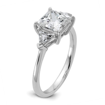 14K White Gold 1/2 carat Lab Grown Diamond VS/SI+ G+ Trillion and 2 carat Princess Center Semi Mount Three Stone Engagement Ring
