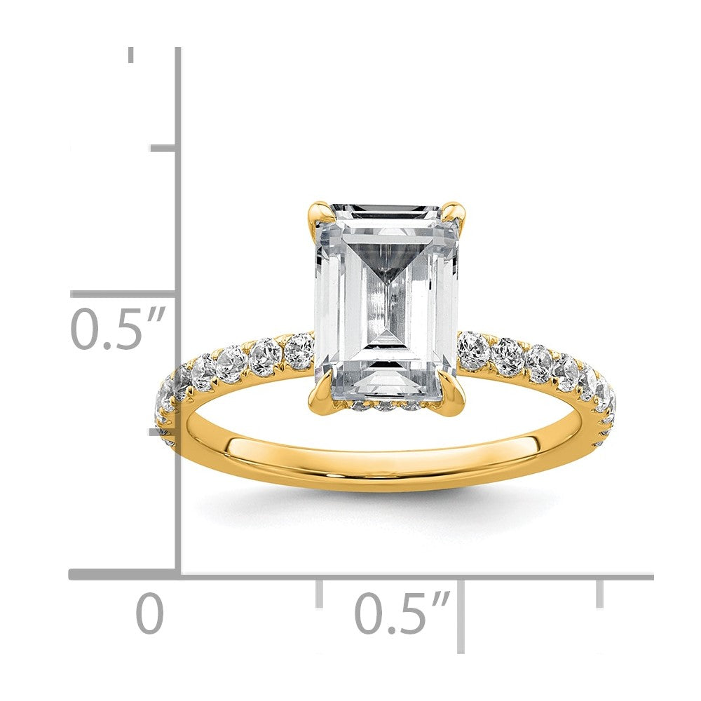 14K Yellow Gold 2 3/8 carat Certified Lab Grown Diamond VS/SI+ G+ Emerald Complete Solitaire with Flair Engagement Ring