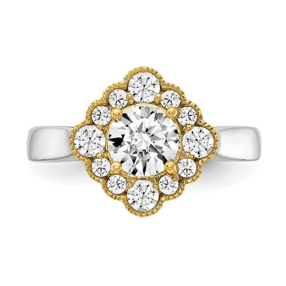 True Origin 14K Two Tone Yellow and White Gold 1/4 carat Lab Grown Diamond VS+ F+ Semi-Mount Round  Halo Engagement Ring