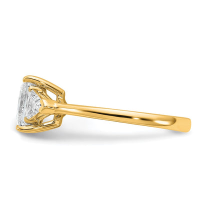14K Yellow Gold 2 1/2 carat Certified Lab Grown Diamond VS+ F+ Princess and Trillion Complete Three Stone Engagement Ring