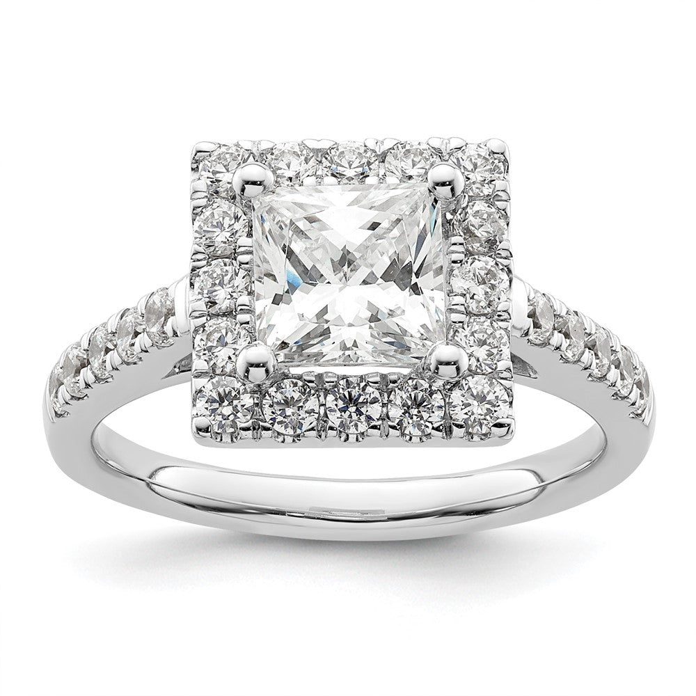 14K White Gold Halo Plus (Holds 1.5 carat (6.3mm) Princess Center) 3/4 carat Diamond Semi-Mount Engagement Ring