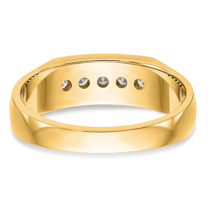 True Origin 14K Yellow Gold Men's 1/3 carat Lab Grown Diamond VS+ F+ Complete Channel Five Stone Wedding Band Ring