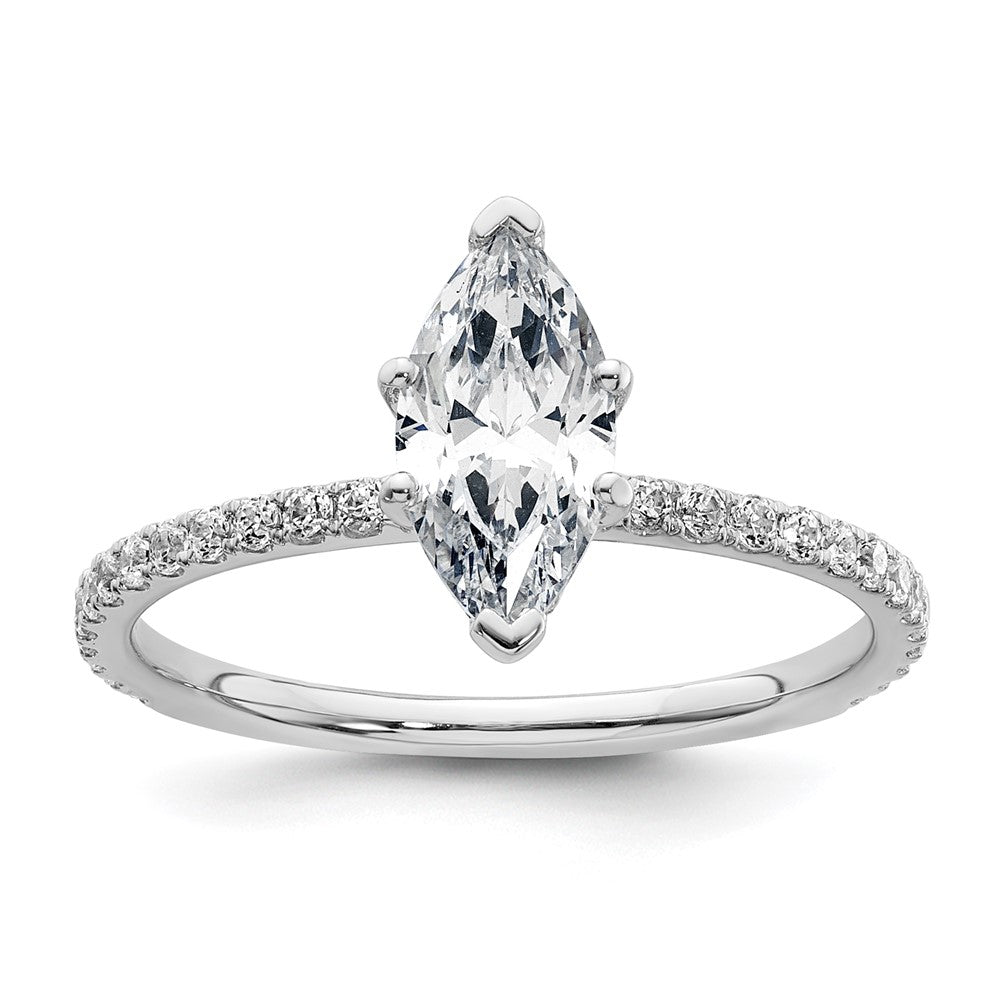 14K White Gold 1 3/8 carat Certified Lab Grown Diamond VS/SI+ G+ Marquise Complete Solitaire with Flair Engagement Ring