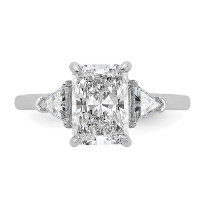 14K White Gold 1/2 carat Lab Grown Diamond VS+ F+ Triangle 2 carat Radiant Center Semi Mount Three Stone Engagement Ring