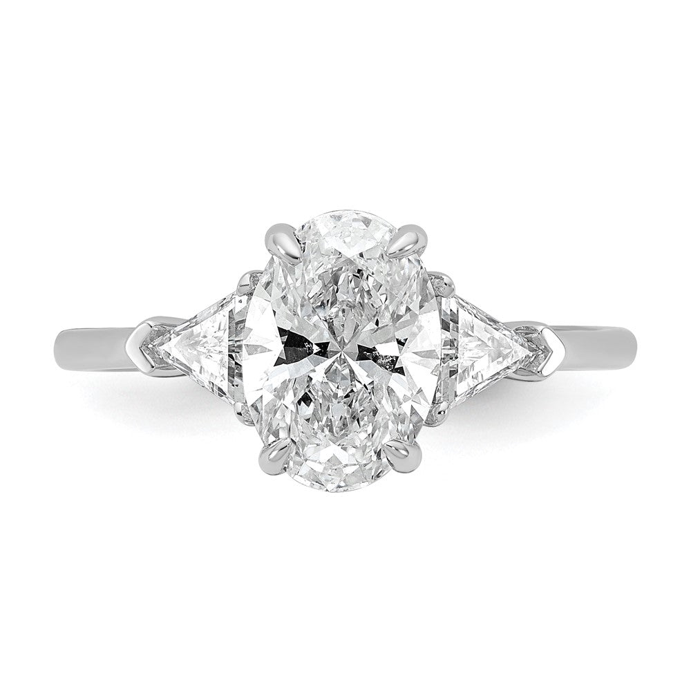 14K White Gold 1/2 carat Lab Grown Diamond VS/SI+ G+ Trillion and 1 1/2 carat Oval Center Semi Mount Three Stone Engagement Ring